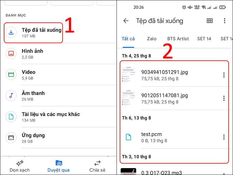 Vào Files để truy cập tệp đã tải xuống